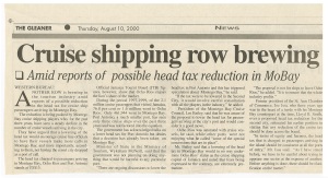 150 - Cruise shipping row brewing - The Gleaner - August 10, 2000 Joe Joey Joseph Issa Jamaica